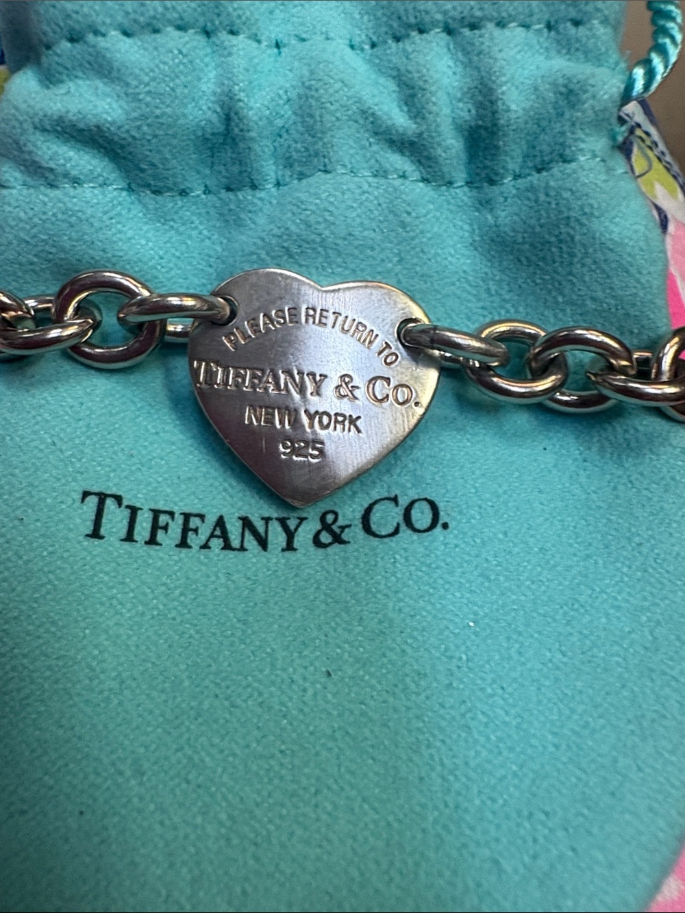 Tiffany & Co. Silver Heart Tag Necklace with Tiffany Blue Pouch